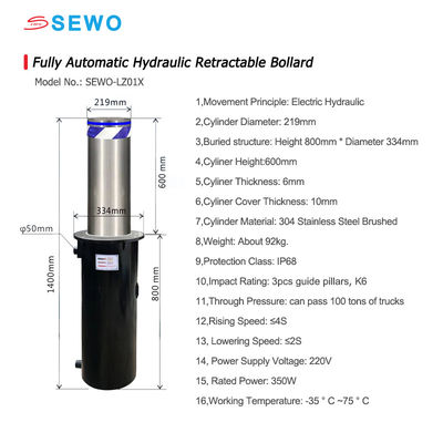 Hydraulic Retractable Automatic Bollards Security Entrance Gates Access Control Products
