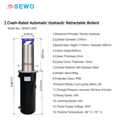 Automatic Bollards for Vehicle Control , Crash-Rated Hydraulic Retractable Barrier with Anti-Corrosion Coating