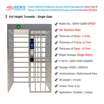 TCP/IP Communication Baffle Gate Turnstile Full Height Gate Semi Automatic Turnstile for Hospital Entrance Security Products