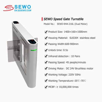 TCP/IP Communication Interface High Speed Gate Turnstile with Biometric Access Control and Card Reader 1400×160×1000m