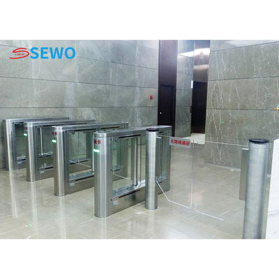 Silver Speedgate Turnstile , Glass Swing Gate For Supermarket Entrance